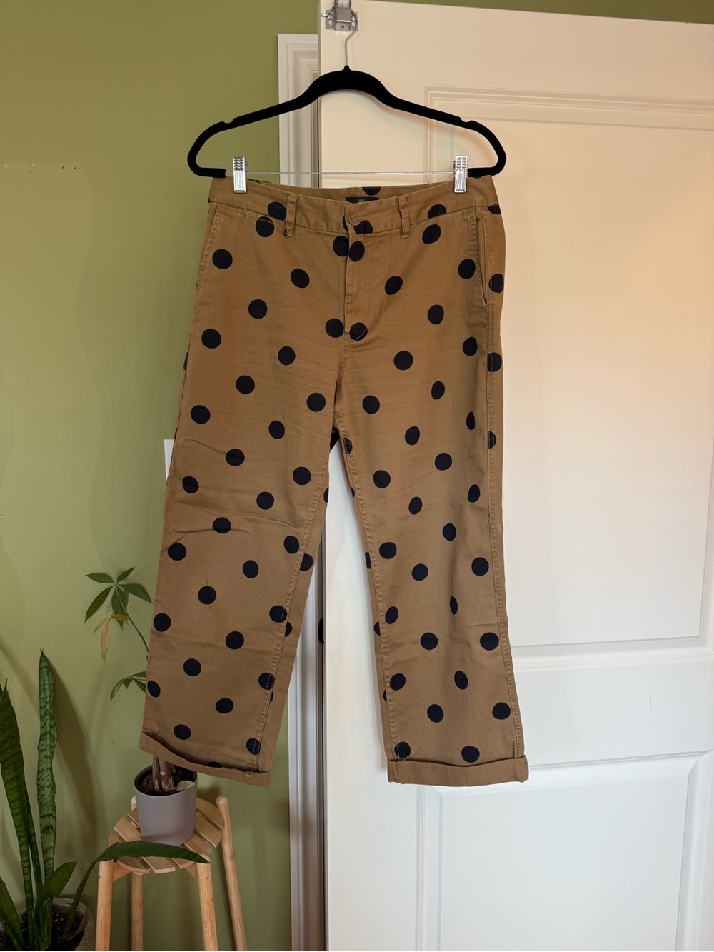 J.Crew Polka Dot Cotton Chino Pants Tan Black Size 10